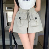 Huidianyin Fashion Street Cargo Shorts Women Summer Loose High Waist Drawstring Sports Pants Ladies Korean Casual Wide Leg Pants New