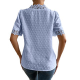 huidianyin Summer Lace Chiffon Blouse V-neck Fashion Shirts Women 2023 Casual Short Sleeve Tops Ladies Loose Floral Clothes 25713 0409