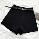 Huidianyin Women Shorts A Line High Waist Korean Chic Office Ladies Shorts Fashion Belted Female Summer Shorts