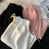 Huidianyin Waist Casual Wide Leg Shorts Women Y2k Summer Loose Drawstring Lace Up Jogging Pants BF Fashion Baggy All-match Sweatpants