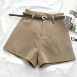 Huidianyin Women Shorts A Line High Waist Korean Chic Office Ladies Shorts Fashion Belted Female Summer Shorts