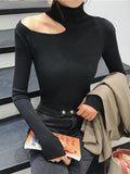 Huidianyin Knitted Women high neck Sweater Sexy Off Shoulder Pullovers Turtleneck Autumn Winter Basic Women Sweaters Slim Fit Tops