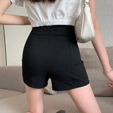 Huidianyin Women Ulzzang Simple Casual Elegant Office Ladies Short All-match High Waist Stretch Womens Trousers