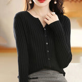 Huidianyin Women Spring Knitted Cardigan Round Neck Wool Warm Coat Fashion Simple Versatile Solid Color Sweater Simple Top