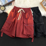 Huidianyin Streetwear Women Cargo Shorts American Casual Large Pockets BF Wide Leg Pants Harajuku All Match Female Sweatpants New