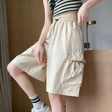 Huidianyin Thin Cargo Shorts Women Y2K Loose Fashion Drawstring Pocket Shorts Bf Baggy Korean Streetwear Wide Leg Knee-Length Pants