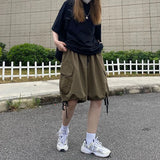 Huidianyin Vintage Women Cargo Shorts American Streetwear Loose Wide Leg Pants Harajuku Casual Female Big Pocket Shorts Summer New