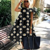 Huidianyin Boho Floral Print Oversize A-line Dress For Women Summer Casual O-neck Ruffles Sleeve Holiday Beach Midi Dresses