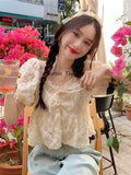 Huidianyin Sweet Kawaii Blouse Summer France Chic Cute Blouse Female Holiday Korean Style Puff Sleeve Fashion Tops Casual 2024 New