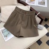 Huidianyin Women High Waist Suit Shorts Summer Casual All Match Loose Shorts Y2K Female Korean Solid Button Wide Leg Pants New