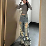 Huidianyin Vintage Ripped Denim Pants Baggy Streetwear American Jeans BF High Waist Hip Hop All-match Ins Tide Cowboy Trousers