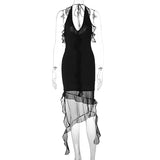 Huidianyin Summer New Fashion Sexy See Through Irregular Dress Bodysuit Club Party Dress Vestidos