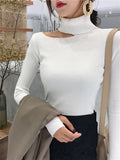 Huidianyin Knitted Women high neck Sweater Sexy Off Shoulder Pullovers Turtleneck Autumn Winter Basic Women Sweaters Slim Fit Tops