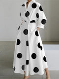 Huidianyin Dress Long Sleeve Dot Print Elegant Maxi Dresses For Women 2024 White Casual V Neck Shirt Party Long Dress Robe Femme