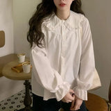 Huidianyin Vintage Women White Shirt Preppy Style Fashion Elegant Female Long Sleeve Blouse Y2K Sweet Kawaii All Match Shirts