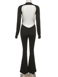 Huidianyin Backless For Women Black Jumpsuit Long Sleeve Slim Casual Fashion Rompers High Street Female Solid Bodycon Jumpsuit 2024