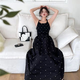 Huidianyin Polka Dot Midi Dress Women Summer Sexy Halter Neck Sleeveless Lace Up A Line Dress Feminino Long Beach Vestido Robe