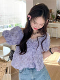 Huidianyin Sweet Kawaii Blouse Summer France Chic Cute Blouse Female Holiday Korean Style Puff Sleeve Fashion Tops Casual 2024 New