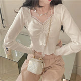 Huidianyin White Kawaii Lolita Female Blouse Lace Japanese Sweet Long Slevee Tops Women Knitted Casual Korean Designer Clothing 2024