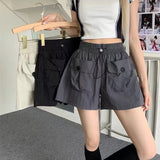 Huidianyin Fashion Street Cargo Shorts Women Summer Loose High Waist Drawstring Sports Pants Ladies Korean Casual Wide Leg Pants New