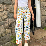 Huidianyin Women Y2k Fruit Print Jeans Graphic Print High Neck Straight Leg Denim Pants Vintage Aesthetic Jeans Summer Streetwear