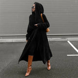 Huidianyin Solid Loose Trench Coat For Women Lace Up Casual Hooded Wrap Coats Women's Street Fashion Winter Warm Coat Femme 2024 New