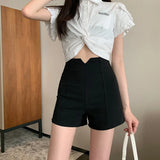 Huidianyin Women Ulzzang Simple Casual Elegant Office Ladies Short All-match High Waist Stretch Womens Trousers