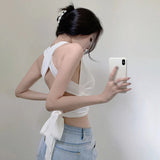 Huidianyin Sexy Crop Top Halter Backless Top Slim Fit Solid Camisole Clothes for Women Fashion Sleeveless T Shirt