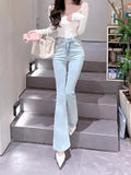 Huidianyin Elegant Sweet Y2K Jeans Women High Waist Casual Vintage Flare Pants Female Bodycon Korean Fashion Denim Pants Winter 2024