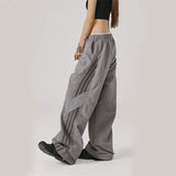 Huidianyin Baggy Streetwear Cargo Pants Women Korean High Waist Striped Parachute Sweatpants Bf Oversize Hip Hop Wide Leg Trousers