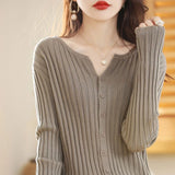 Huidianyin Women Spring Knitted Cardigan Round Neck Wool Warm Coat Fashion Simple Versatile Solid Color Sweater Simple Top