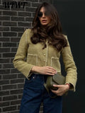 Huidianyin Tweed Women's Jackets 2024 Single Breasted Stand Collar Chic Office Lady Coat Spring Pocket Outwear Fashion Female Coats