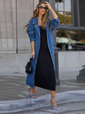 Huidianyin Belt Denim Long Trench Coat Women 2024 Autumn Full Sleeve Stand Collar Pockets Winter Jackets Elegant Loose Streetwear