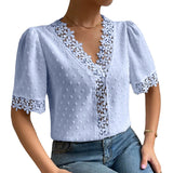 huidianyin Summer Lace Chiffon Blouse V-neck Fashion Shirts Women 2023 Casual Short Sleeve Tops Ladies Loose Floral Clothes 25713 0409