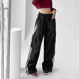 Huidianyin Sweatpants Women Hip Hop Streetwear Baggy Wide Leg Cargo Pants Bf Y2K High Waist Drawstring Joggers Trousers