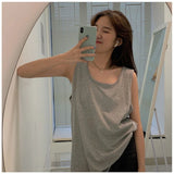 Huidianyin Summer Women Streetwear Tanks Korean Casual Female Solid Sleeveless Tops BF All Match Loose Sports T Shirts New