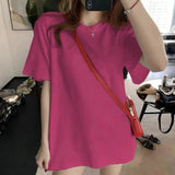 Huidianyin 100% Cotton Women Korean T Shirt Fashion Casual Female Loose Summer Tops Preppy Style All Match Student Solid Color Tees