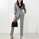 Huidianyin New 2024 Fashion Women Double Breasted Work Blazer Suits Slim Casual Pants Blazers Jackets with Trouser Two Pieces Set