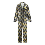 Huidianyin Christmas Women Striped Pajamas Set Long Sleeve Satin Shirt Top Elastic Wide Loose Pants 2 Piece Lounge Sleepwear