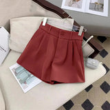 Huidianyin Women High Waist Suit Shorts Summer Casual All Match Loose Shorts Y2K Female Korean Solid Button Wide Leg Pants New