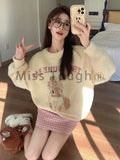 Huidianyin Kawaii Knitted 2 Piece Set Women Casual Sweet Print Sweater + Plaid Skirt Suit Female Korean Fashion Vintage Cute Set New