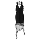 Huidianyin Summer New Fashion Sexy See Through Irregular Dress Bodysuit Club Party Dress Vestidos