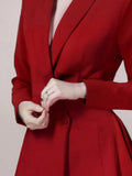 Huidianyin Autumn Women's Dress New Fashion Lapel Slim Belt Waist Long Sleeve Red Irregular Mini Dresses Elegant Female