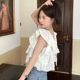 Huidianyin Sleeve Blouses Women Ruffles Sweet Summer Crop Tops Fashion Elegant Square Collar Female Holiday Korean Style All-match