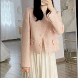 Huidianyin Fragrance Runway Fall Winter French Tweed Wool Sweet Pink Jackets Coat Women's Chic High End Female Outerwear Casacos Suit