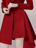 Huidianyin Autumn Women's Dress New Fashion Lapel Slim Belt Waist Long Sleeve Red Irregular Mini Dresses Elegant Female