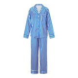 Huidianyin Christmas Women Striped Pajamas Set Long Sleeve Satin Shirt Top Elastic Wide Loose Pants 2 Piece Lounge Sleepwear