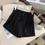 Huidianyin Women High Waist Suit Shorts Summer Casual All Match Loose Shorts Y2K Female Korean Solid Button Wide Leg Pants New