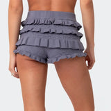 Huidianyin Women Hollow Out Crochet Knit Shorts Ruffled Layered Pleated Tiered Summer Fall Beach Music Festival Shorts