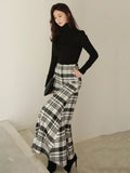 Huidianyin Office Korean Plaid Pant High Waist Trousers Capris 2024 New Fashion Women Casual Wide Leg Pants Female Autumn Winter